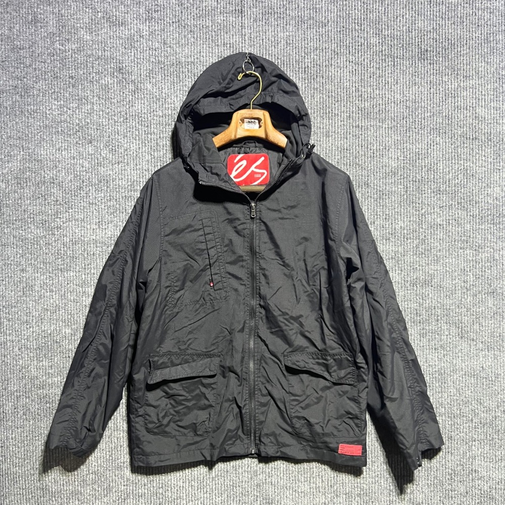 eS Footwear ES Point Jacket Mens Medium Black Hooded Windbreaker Skater Utility